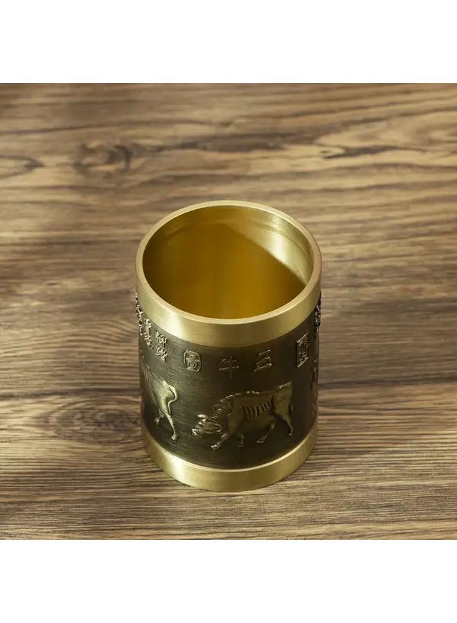 Five Oxen Brass Pen Holder Vintage Design 2 76 Inch Diameter Office Desk Decor Gift - Image 5